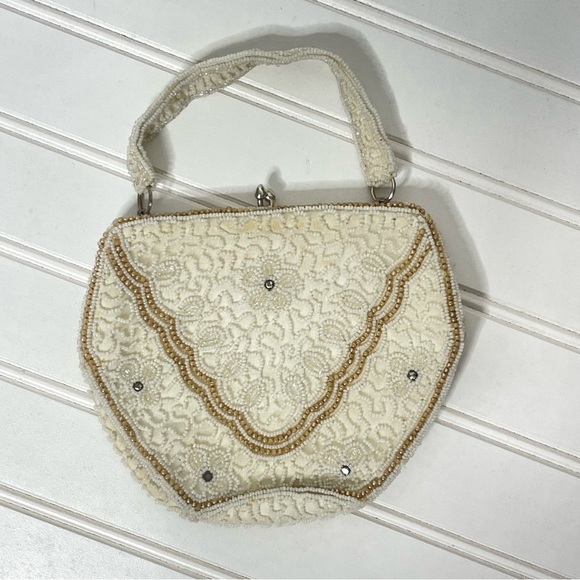 Vintage Elegant Cream Beaded Handbag - Picture 9 of 9
